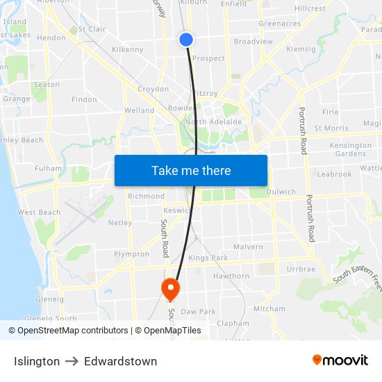 Islington to Edwardstown map