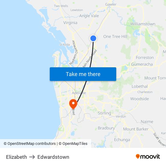 Elizabeth to Edwardstown map