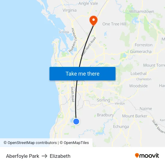 Aberfoyle Park to Elizabeth map