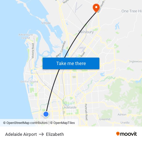 Adelaide Airport to Elizabeth map