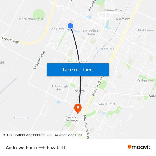 Andrews Farm to Elizabeth map