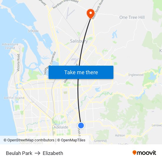 Beulah Park to Elizabeth map