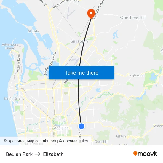 Beulah Park to Elizabeth map