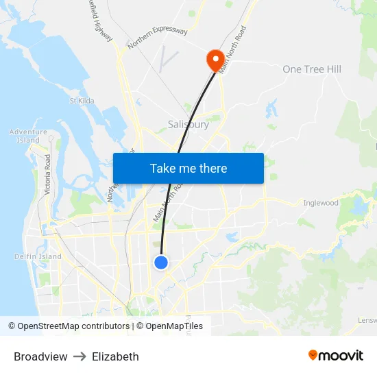 Broadview to Elizabeth map