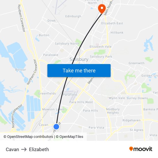 Cavan to Elizabeth map