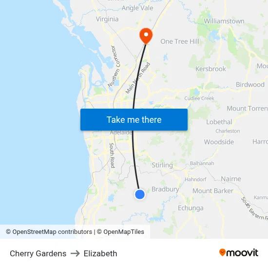 Cherry Gardens to Elizabeth map