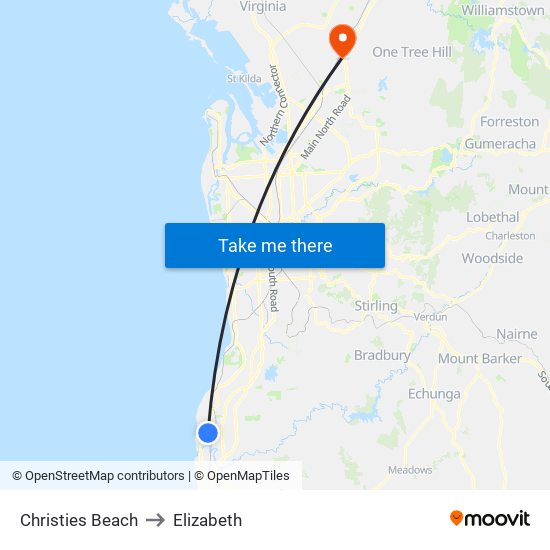 Christies Beach to Elizabeth map