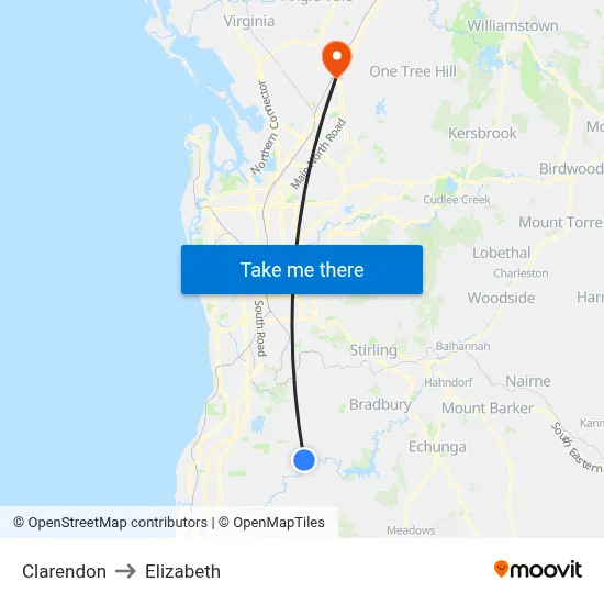 Clarendon to Elizabeth map