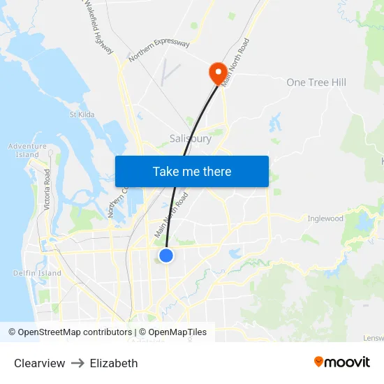 Clearview to Elizabeth map