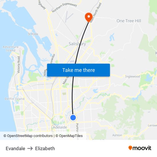 Evandale to Elizabeth map