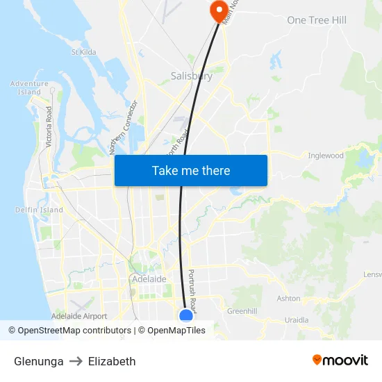 Glenunga to Elizabeth map