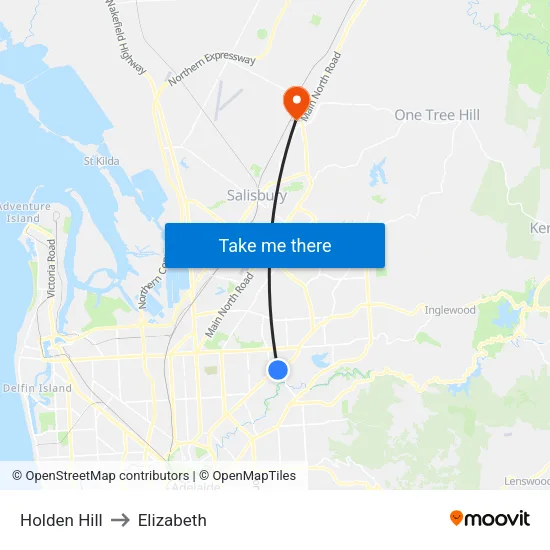 Holden Hill to Elizabeth map