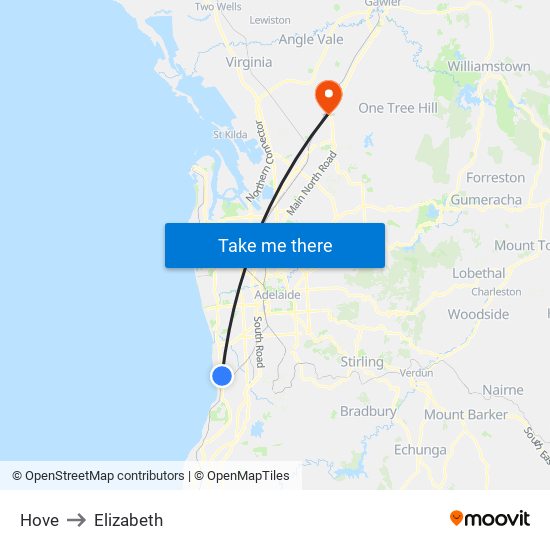 Hove to Elizabeth map