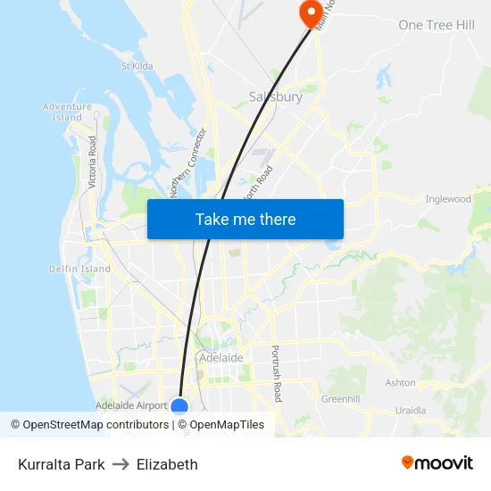 Kurralta Park to Elizabeth map