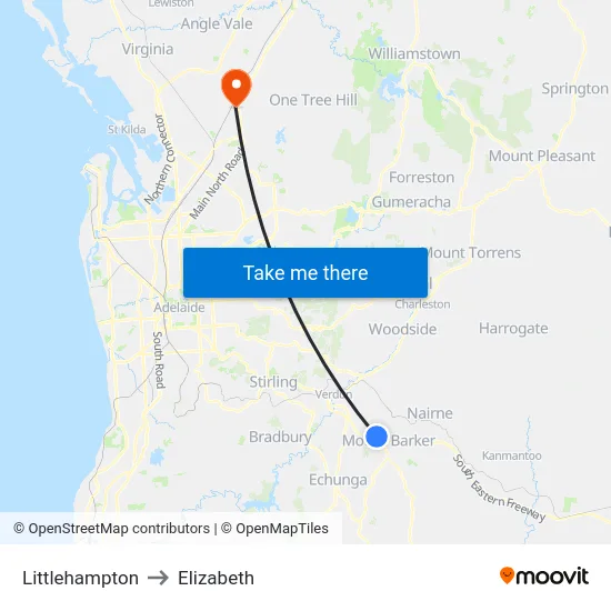 Littlehampton to Elizabeth map