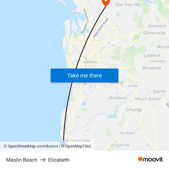 Maslin Beach to Elizabeth map