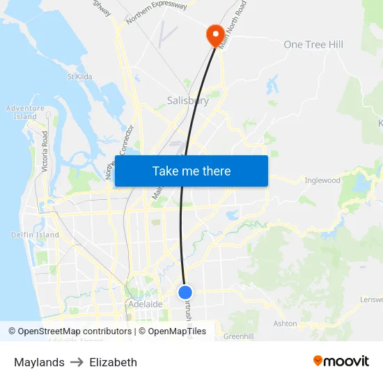 Maylands to Elizabeth map