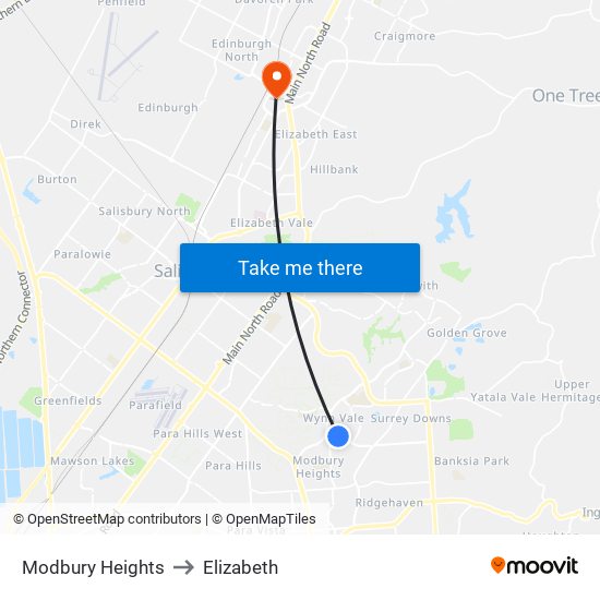 Modbury Heights to Elizabeth map