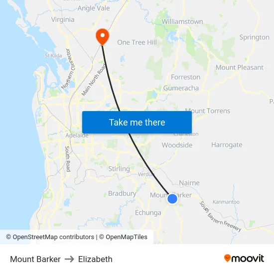 Mount Barker to Elizabeth map