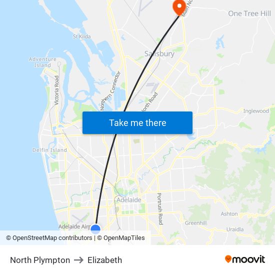 North Plympton to Elizabeth map