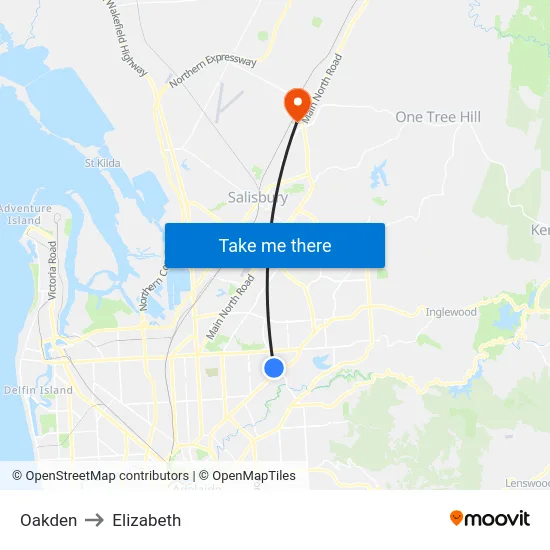 Oakden to Elizabeth map