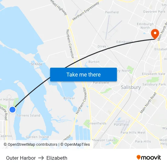 Outer Harbor to Elizabeth map