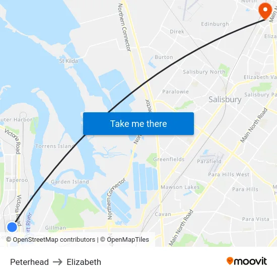 Peterhead to Elizabeth map