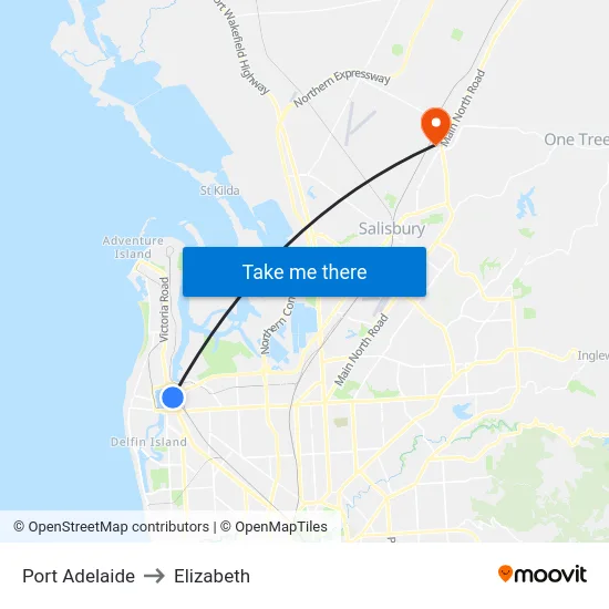 Port Adelaide to Elizabeth map