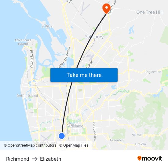 Richmond to Elizabeth map