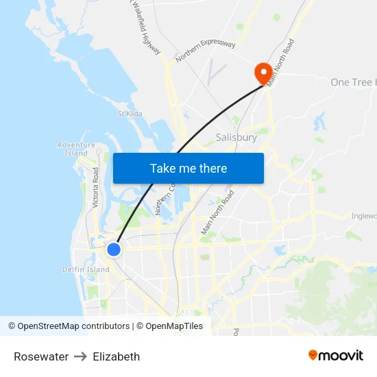 Rosewater to Elizabeth map