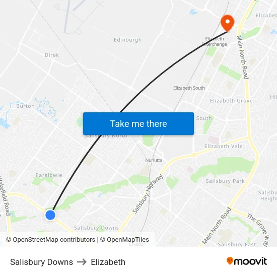 Salisbury Downs to Elizabeth map
