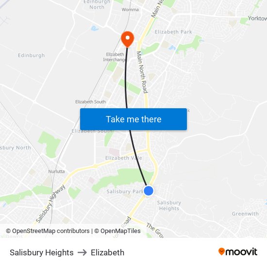 Salisbury Heights to Elizabeth map