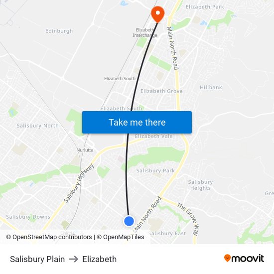 Salisbury Plain to Elizabeth map