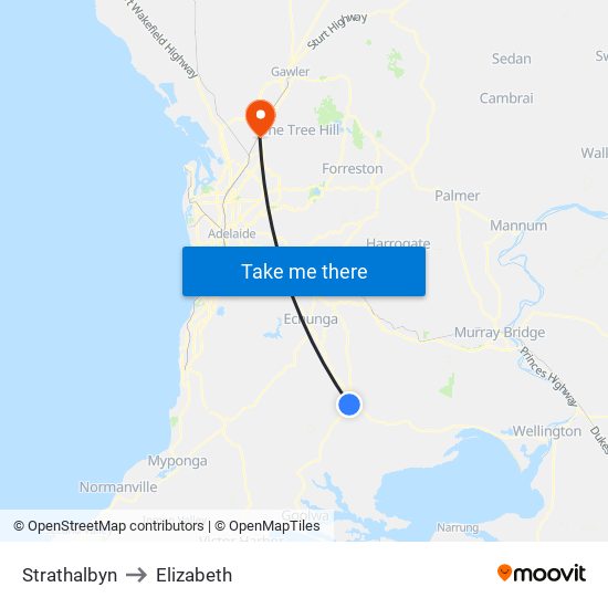 Strathalbyn to Elizabeth map