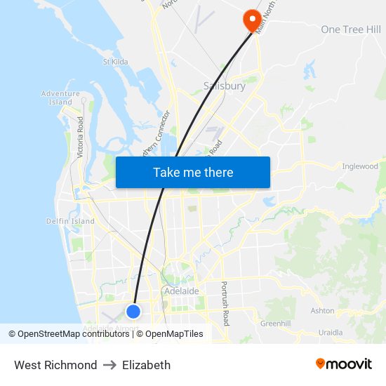 West Richmond to Elizabeth map