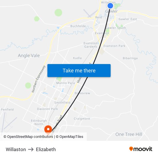 Willaston to Elizabeth map