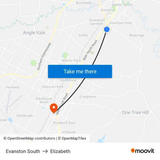 Evanston South to Elizabeth map