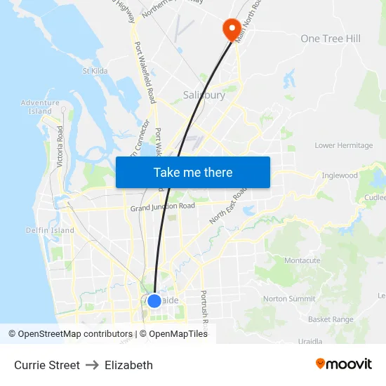 Currie Street to Elizabeth map