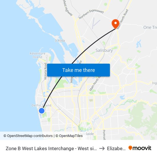 Zone B West Lakes Interchange - West side to Elizabeth map