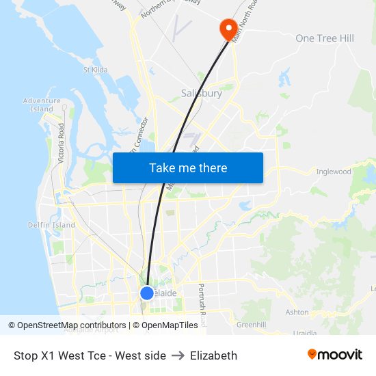 Stop X1 West Tce - West side to Elizabeth map