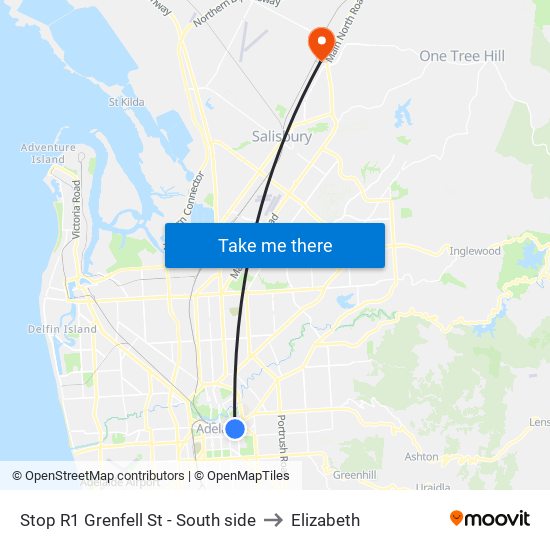 Stop R1 Grenfell St - South side to Elizabeth map