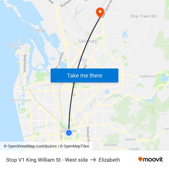 Stop V1 King William St - West side to Elizabeth map