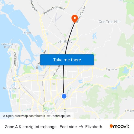 Zone A Klemzig Interchange - East side to Elizabeth map