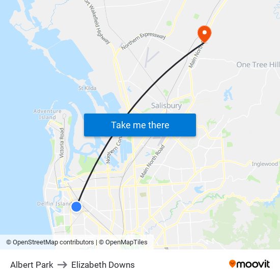 Albert Park to Elizabeth Downs map