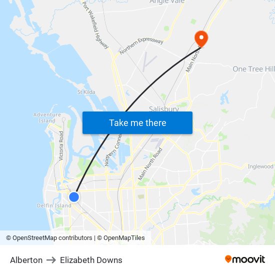 Alberton to Elizabeth Downs map