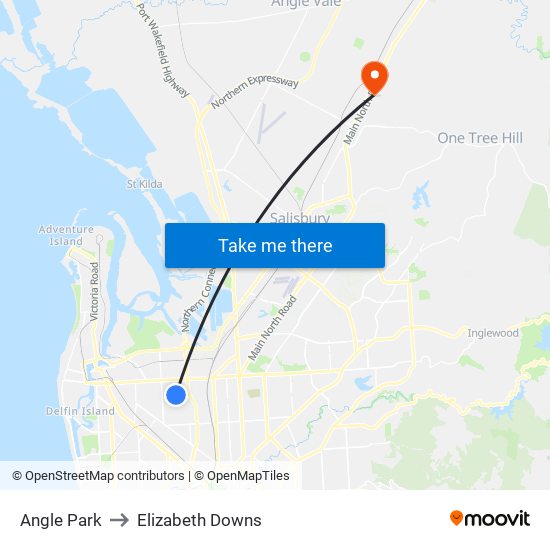 Angle Park to Elizabeth Downs map