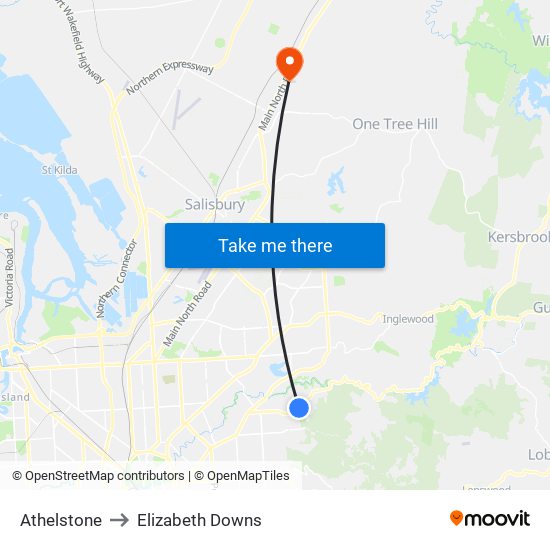 Athelstone to Elizabeth Downs map