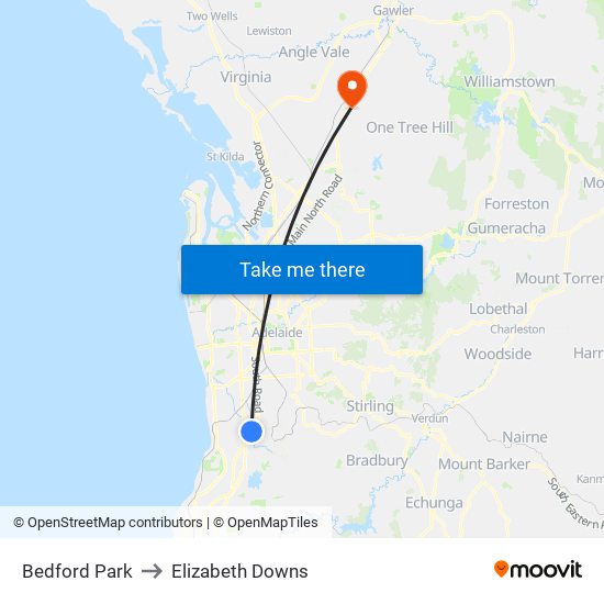 Bedford Park to Elizabeth Downs map