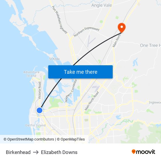 Birkenhead to Elizabeth Downs map