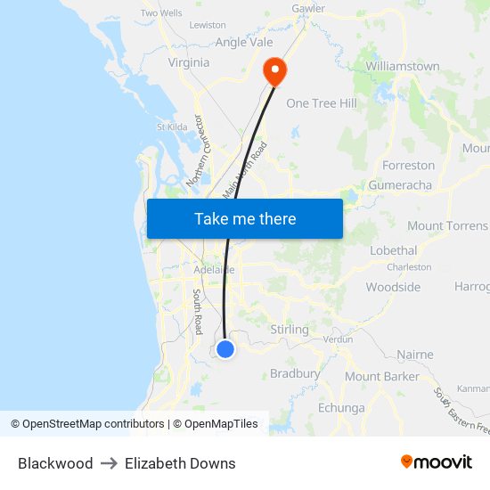 Blackwood to Elizabeth Downs map